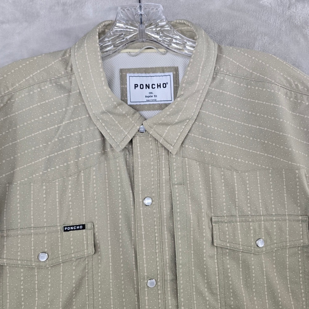 Poncho Shirt Mens 3XL Tan Western Pearl Snap Short Sleeve Performance Outdoor